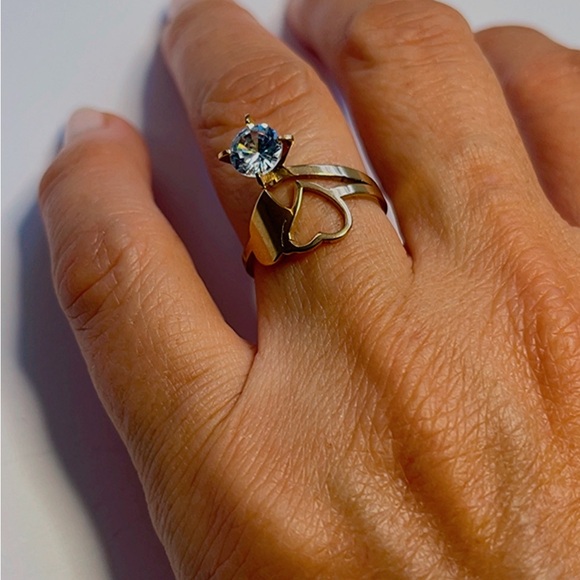 NWT Stainless Steel Gold zircon double Heart Woman ring Size 6.5 - Picture 14 of 16